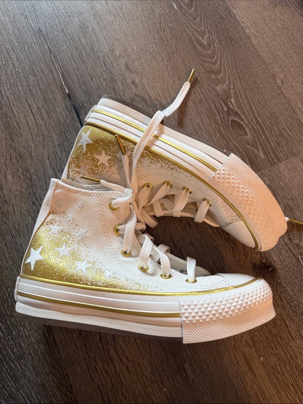 Converse Kids High-Top Canvas Sneakers in White and Gold Glitter size 3 new